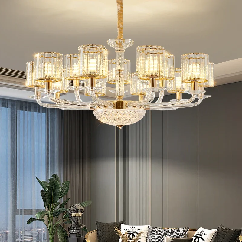 

Стеклянная Ретро атмосферная хрустальная люстра в европейском стиле для гостиной, спальни, модель комнаты, виллы, двойной пол, подвесная фотолюстра