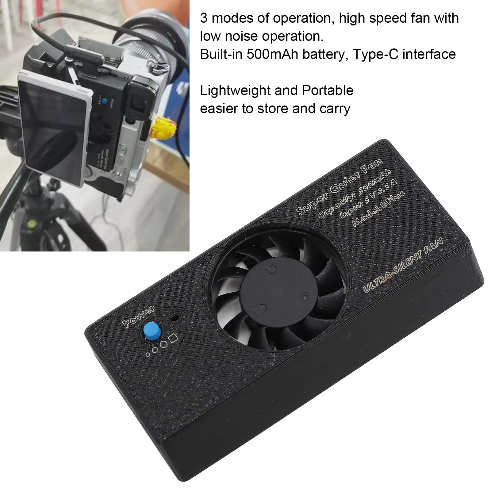 카메라 팬 500mah 배터리 저소음 3 모드 유형 C 인터페이스 효율적인 카메라 라디에이터 팬 A6400 A6600 A6500 용 ABS