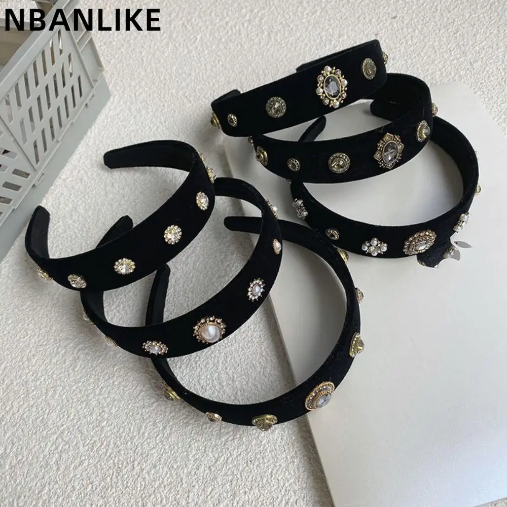 Korean Retro Hair Band Wide Brim Diamond Hair Hoop Temperament Simple Hair Accessories
