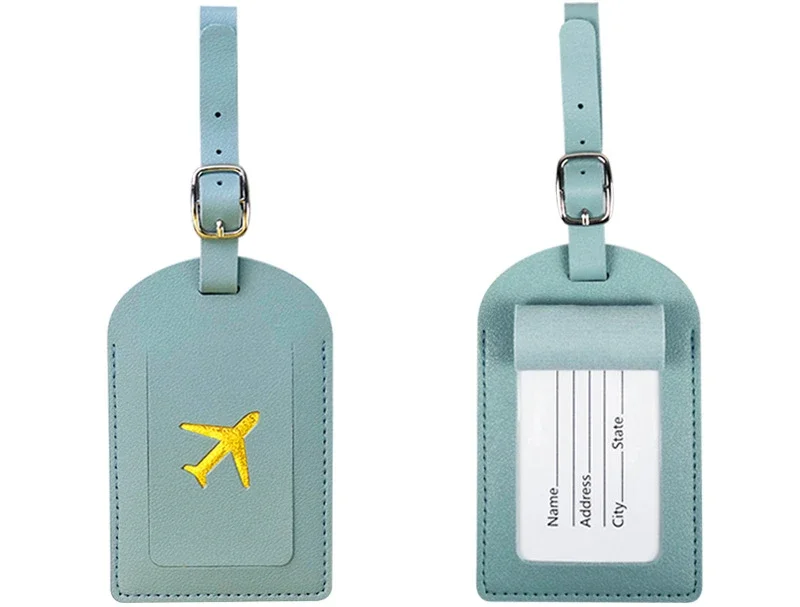 Étiquettes Bagages En Cuir PU - Antiperte - Avec Trou Ergonomique - Pour Valises - 12x7 Cm - 7