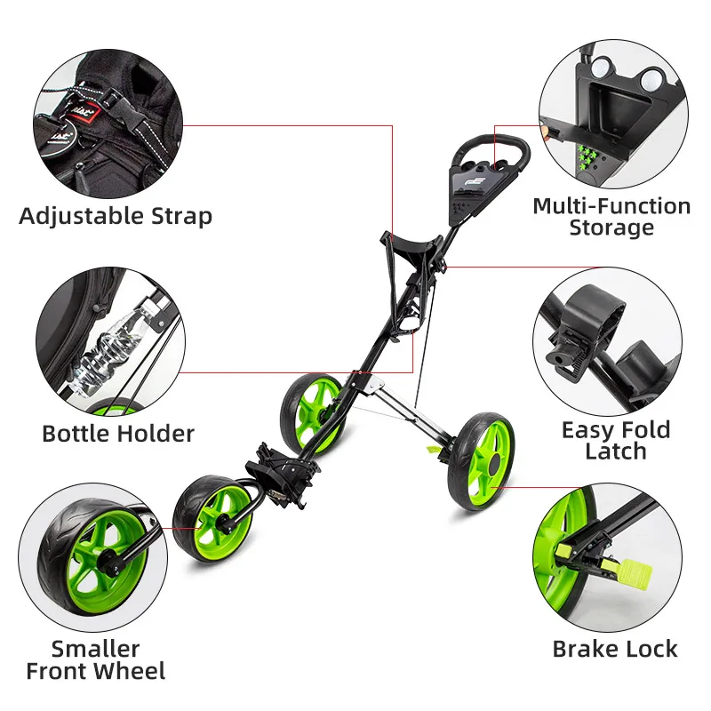 PLAYEAGLE Golf Trolley Golf Push Cart Lightweight 3 Wheels Club Push Pull Cart Pull