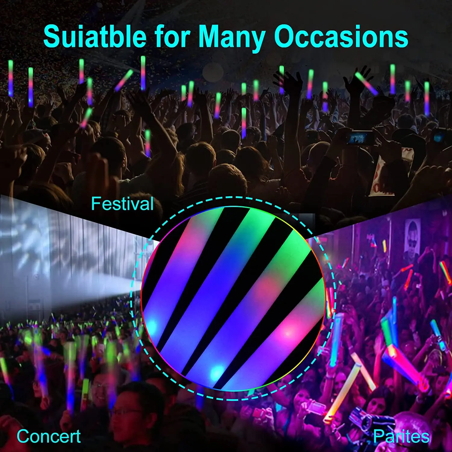 50/100pcs LED Foam Sticks Multicolor Foam Cheer Tube Party Glitter Glow  Stick Portable Neon Light Party US AU Warehouse Delivery