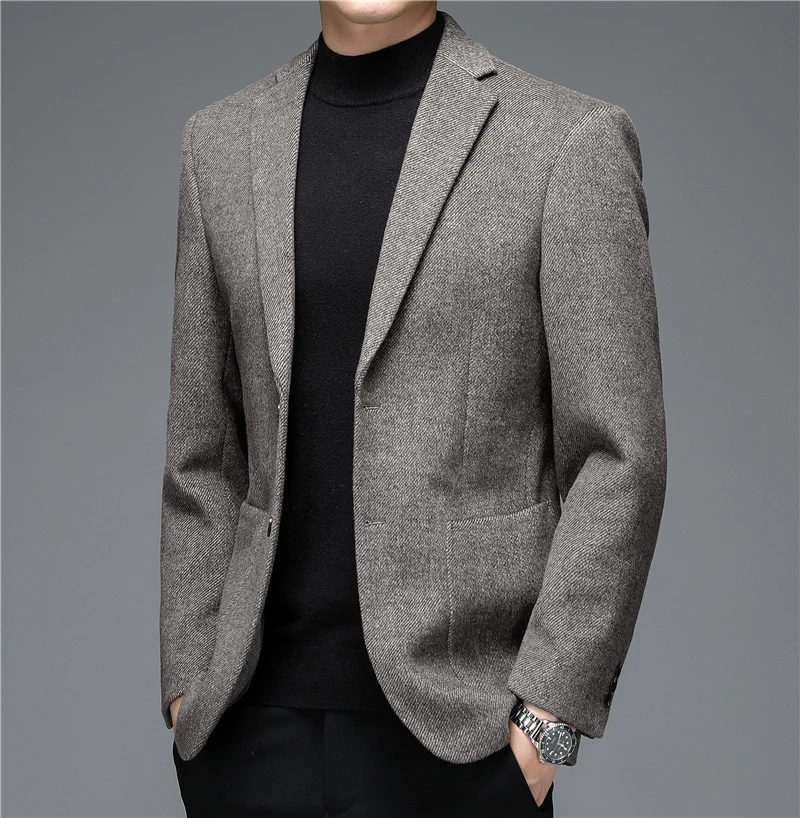 2021 Autumn and Winter New Suit Middle-aged Men's Fashion Casual Classic Wool Suit Jacket Single Suit Slim Blazer Brand Clothing 4