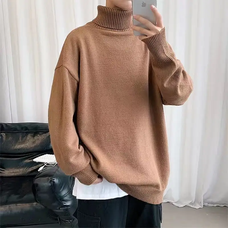 2023 Autumn and Winter Men's New Fashion Solid Color High Neck Long Sleeve Sweater Loose Relaxed Comfortable Versatile Top