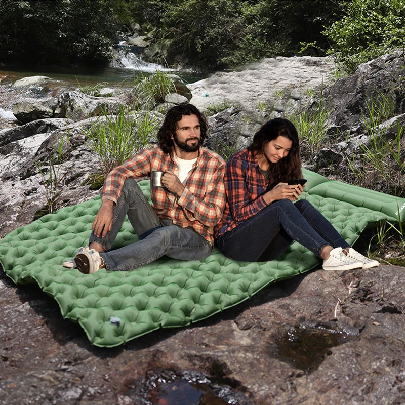 PACOONE Double Sleeping Pad Camping Mattress 2 Person Extra Thick Queen Camping Pads Tent Mattress for Adults (Foot Pump) New