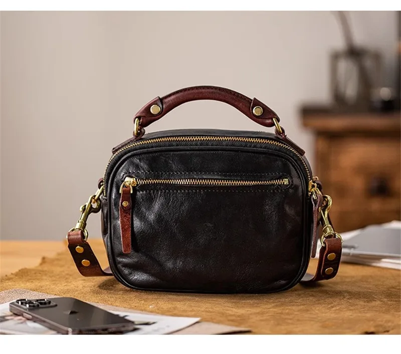PNDME Modedesigner handgemachte echtes Leder Herren kleine Schulter Umhängetasche lässig Luxus echtes Rindsleder schwarze Handtasche – Detail 4