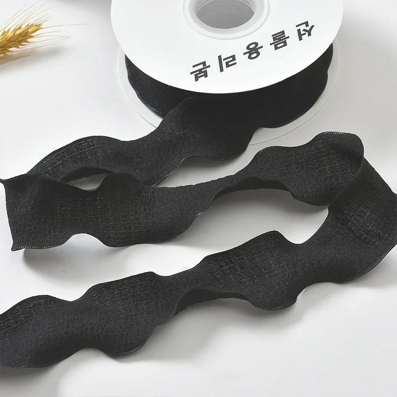 Handmade Wrinkled Lace Edge Ribbon for Gift Wrapping and Floral Decorations - 10 Yards