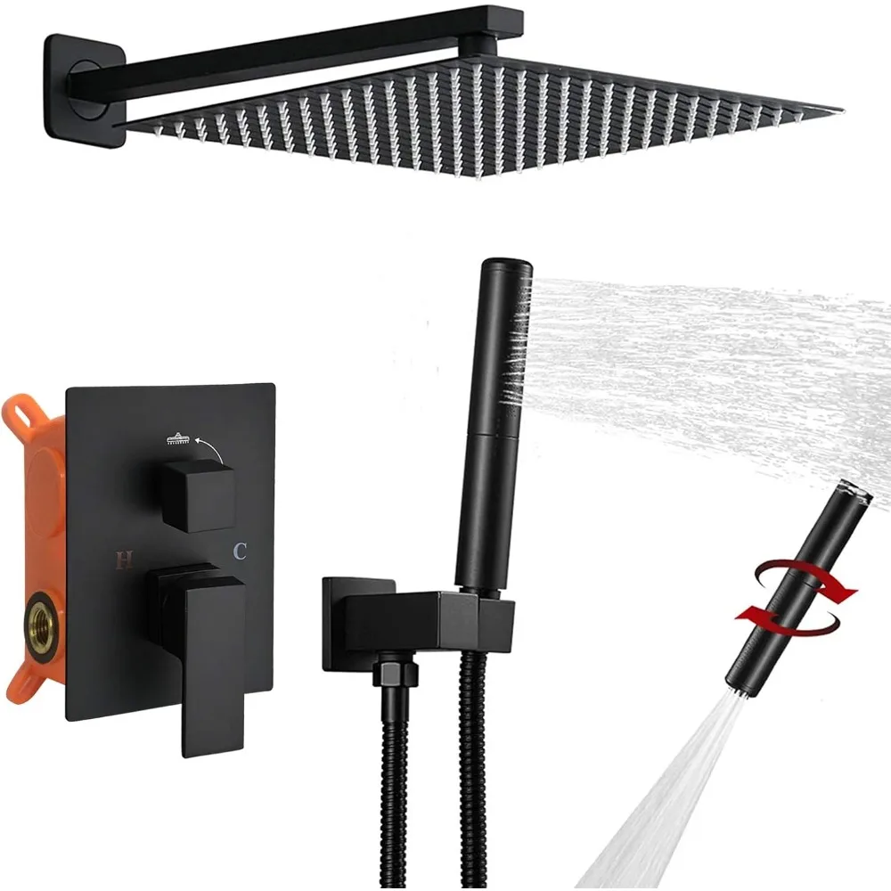 BESy Shower System with 12 Inch Rain Shower Head and Handheld Wall Mounted, High Pressure Rainfall Shower Faucet Fixture