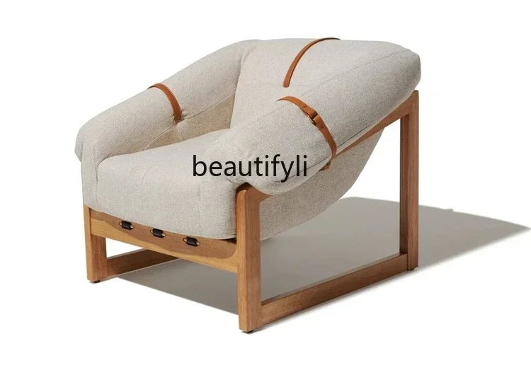 

New Solid Wood Cloth Couch Living Room Lazy Leisure Chair Designer Hotel Mid-Ancient Chair