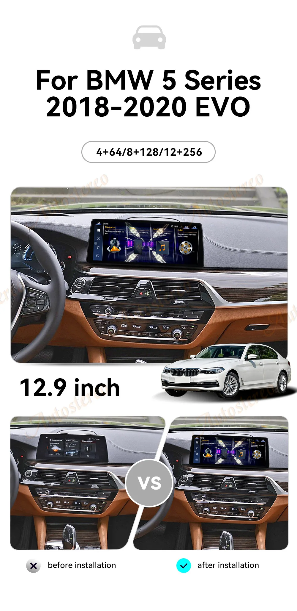 12.9 Ultra Dual BT Carplay Android 13 Car GPS Navigation For BMW 5 G30 G31 2017