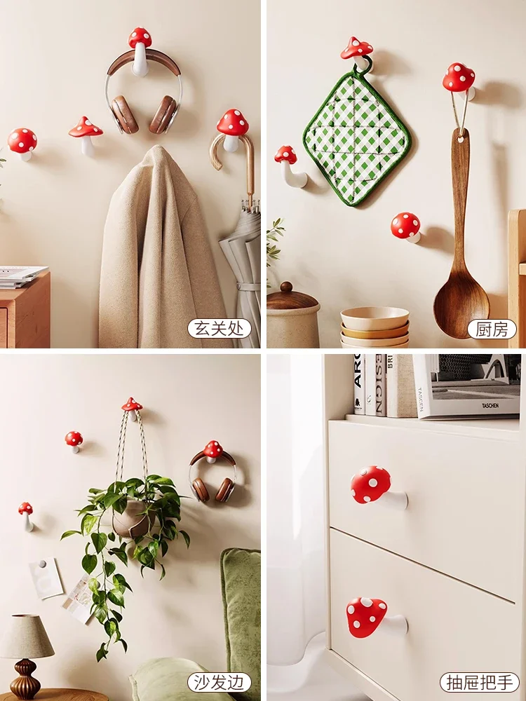Mushroom hook creative punching-free entrance door decorative wall hook coat entrance key storage rack 4