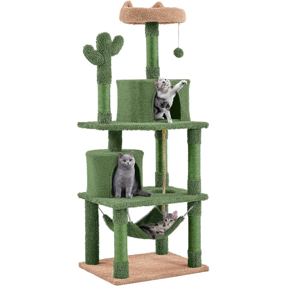Yaheetech Cactus Cat Tree for Indoor Cats, 62in Cat Tower with Scratching Posts, Hammock & Dangling Ball, Multi-Level Condo Acti