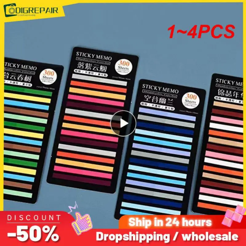 

1~4PCS 300 Sheets Colorful Fluorescent Sticky Notes for Translucent Waterproof Student Stationery Supplies Studying Planners