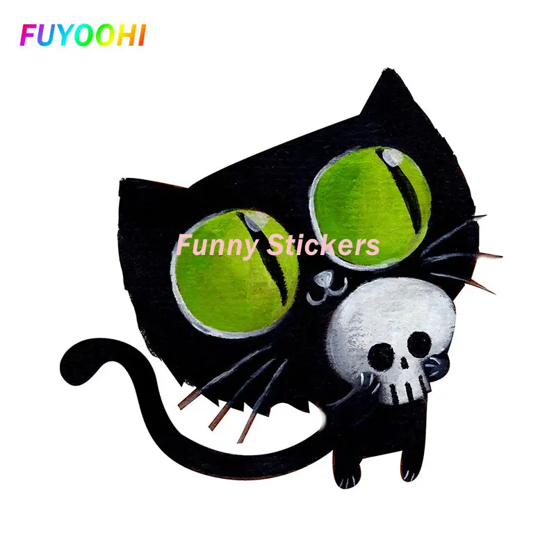 FUYOOHI Funny Stickers Black Halloween Cat with Skull Car Sticker Funny Stickers Personality Scratch-proof Motorcycle Decal