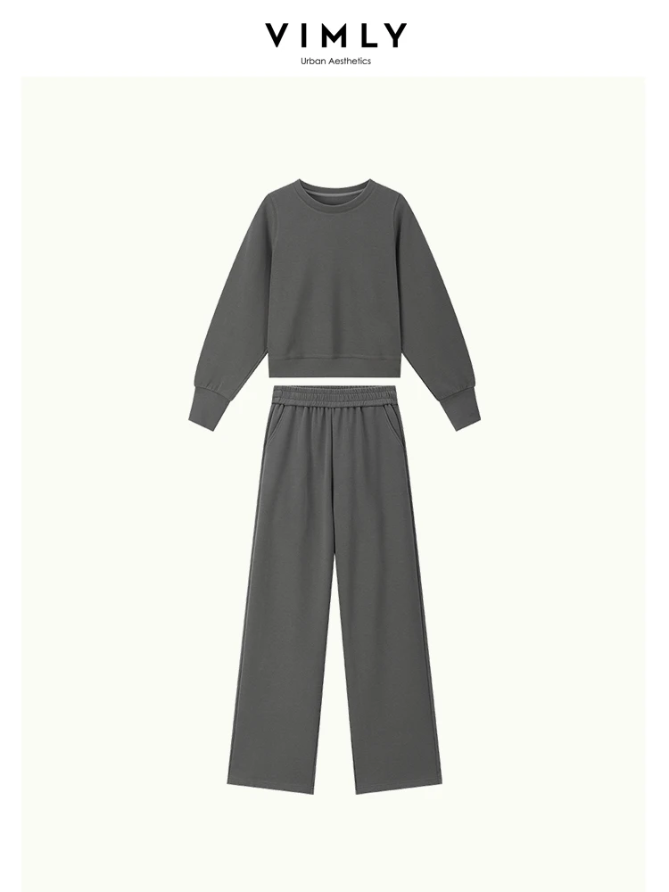 VIMLY Women Casual Round Neck Sweater 2024 Spring/Autumn Office Lady Loose Pullover Top Trousers And Long Pants Sets M5851