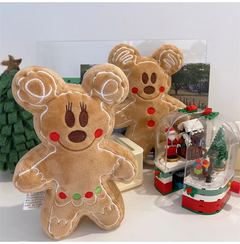 cute Gingerbread Man Mickey Minnie Plush Toy Bag Pendant Stuffed Anime Biscuit Plushies Cuddly Cookie Doll Home Decor Xmas Gifts