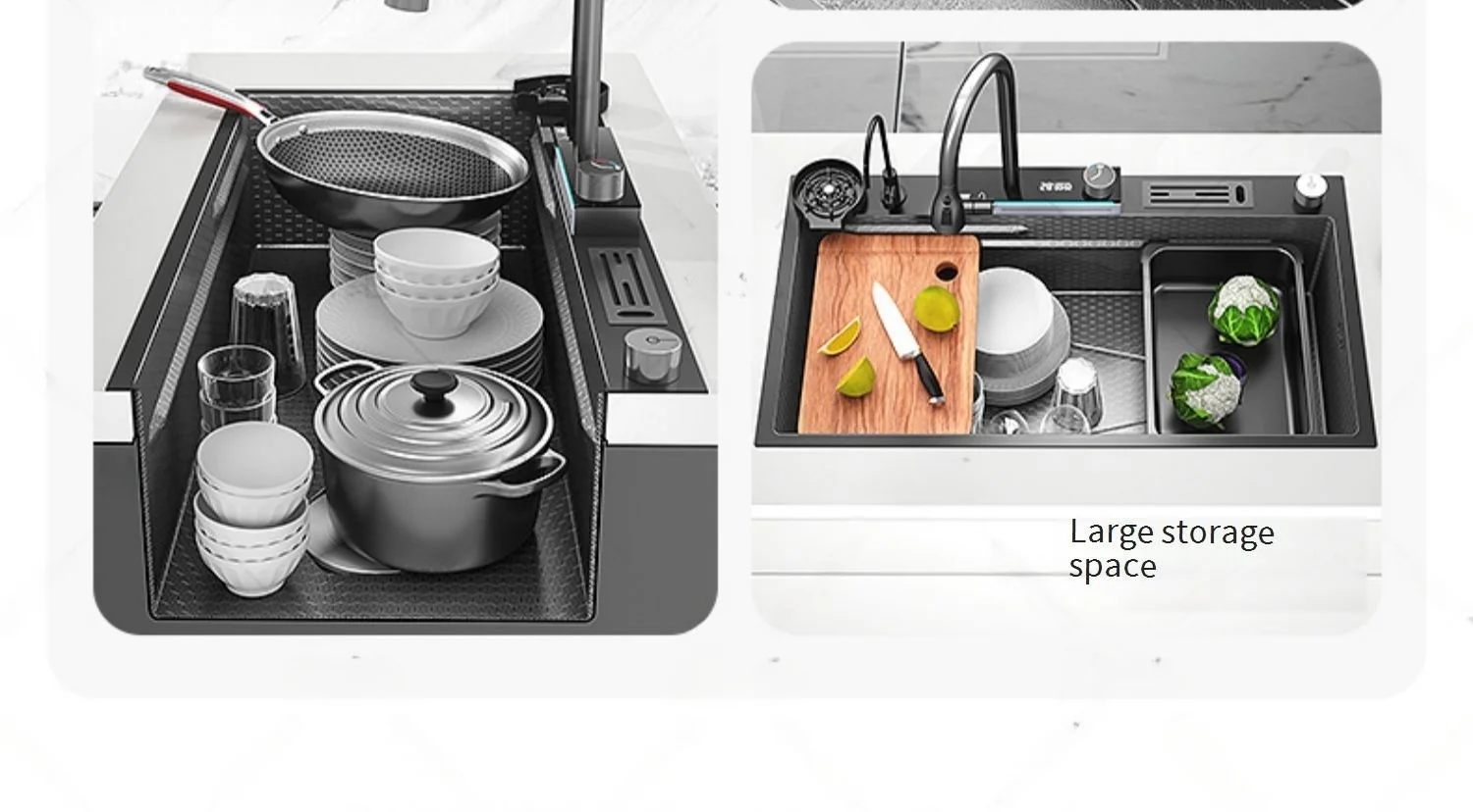 Description Picture 4 of itemStainless Steel Waterfall Kitchen Sink Embossed Extra Large Single Bowl Dishwashing pool Multifunctional Vegetable Wash Basin