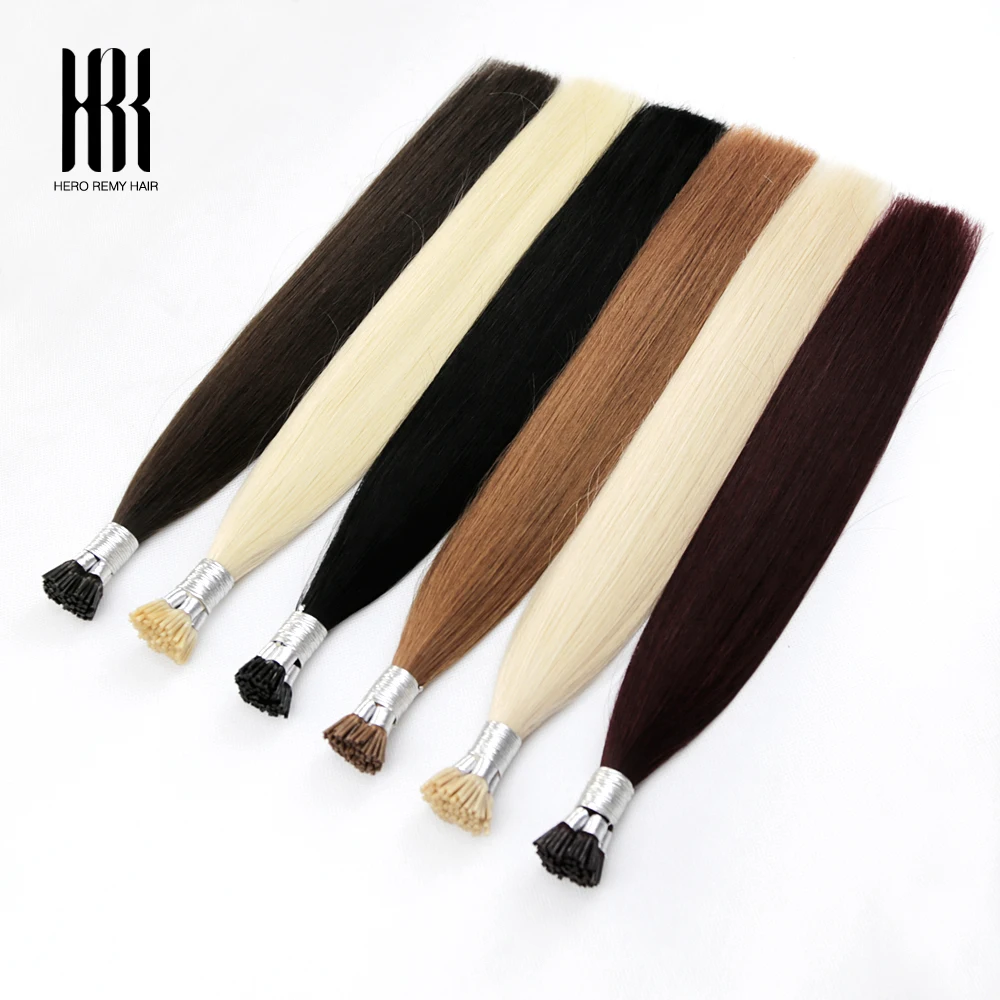 Straight I Tip Human Fusion Hair Extensions Keratin Capsule Brown Blonde Color 16-22 inch 0.7g Natural Real Remy