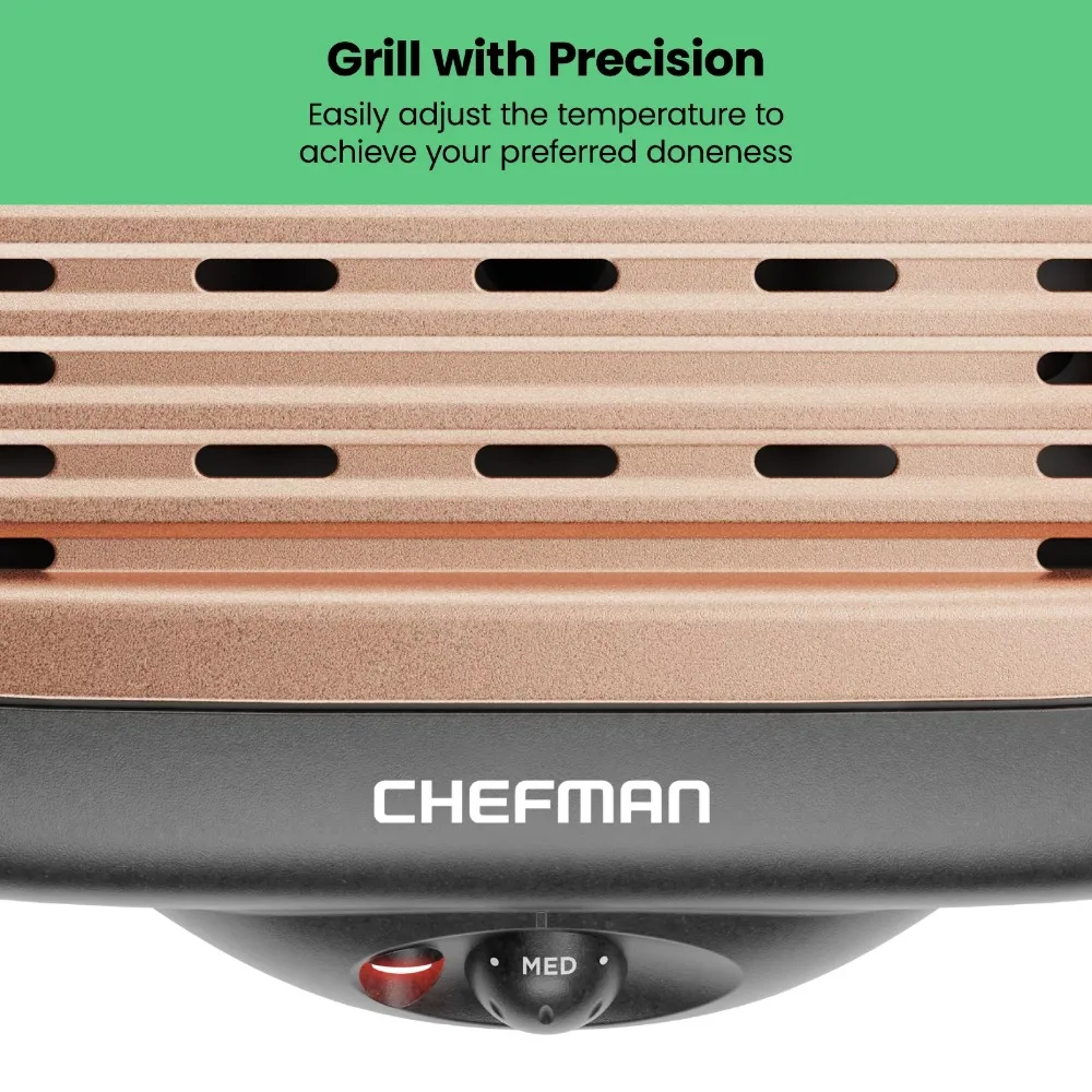 Chefman Smokeless Indoor Grill, Adjustable Temperature Control,  Dishwasher-Safe Plate, Copper 