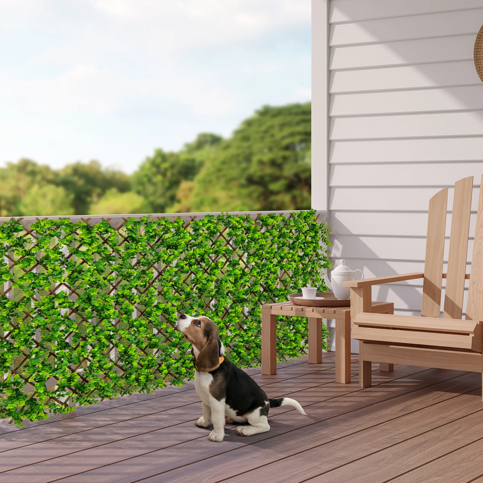 Künstliche Efeu Garten Sichtschutz, 180 x 90 cm, Pflanzenwand Hecken mit Eukalyptus-Blättern, Zaun für Gartenhecken Balkon – Detail 1