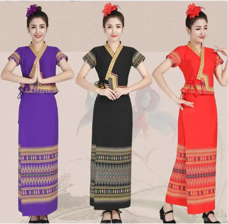 

Dai Ethnic Clothing Restaurant Work Clothes Thai Wrapped Skirt Tube Skirt Women's Set