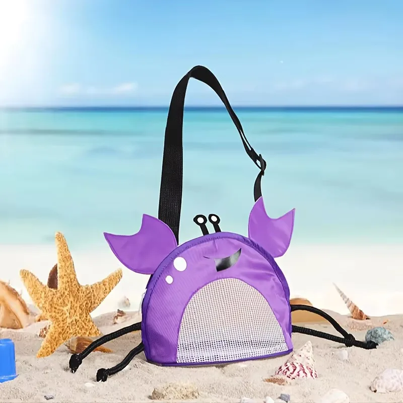 Cute Lightweight Polyester Crab Shaped Beach Bag, Mesh Pocket Zip Closure Colorful Crossbody Bag, Multiple Colors for Youngsters