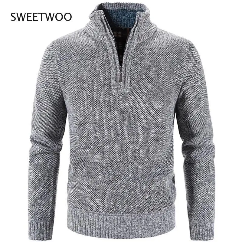 

Winter Men's Thick Sweater Half Zipper High Neck Warm Pullover Sweater High Quality Men's Slim Knitted Sweater