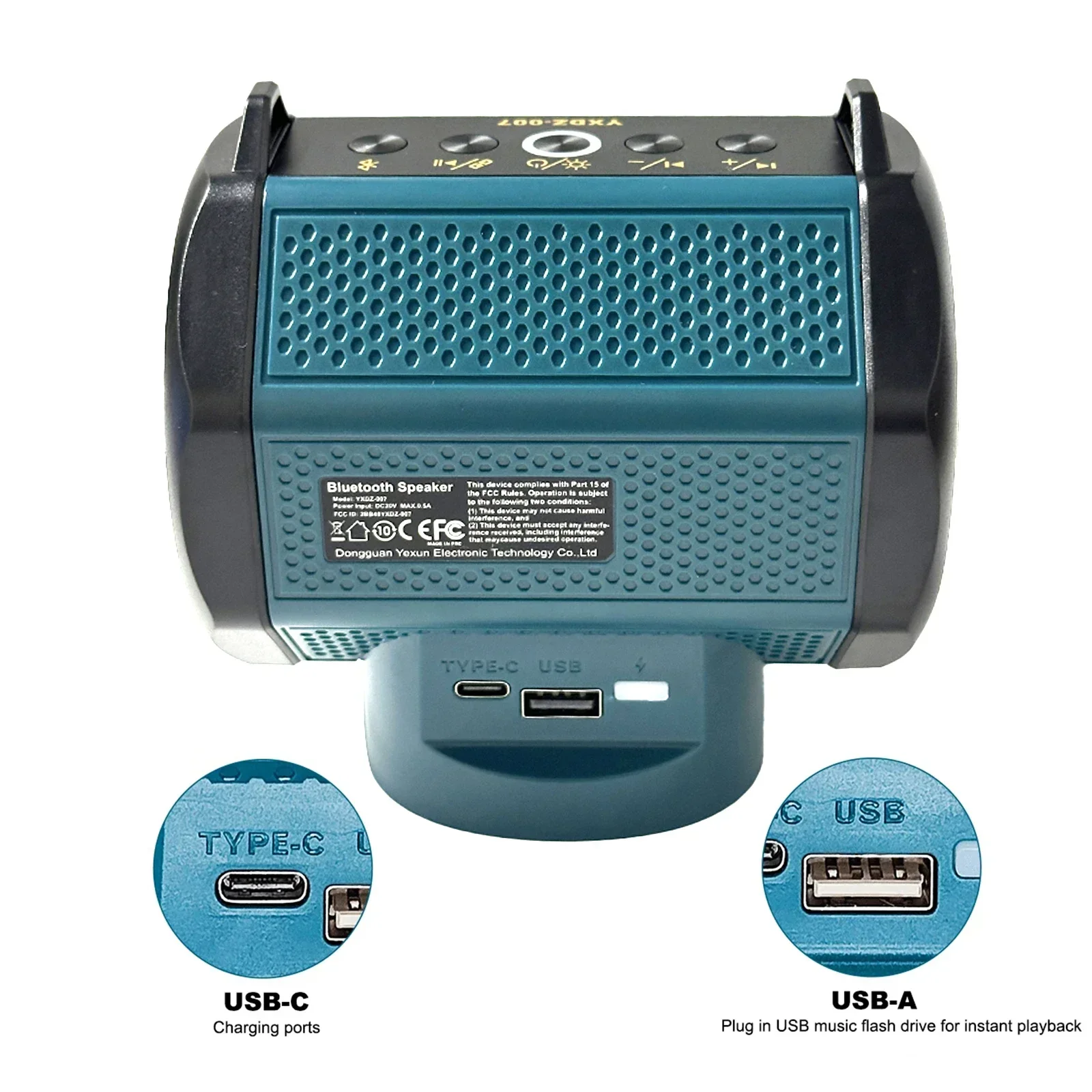 Portable Bluetooth Speaker USB Type-C Port Compatible Makita Battery Loudspeaker Jobsite Camping Party No Battery
