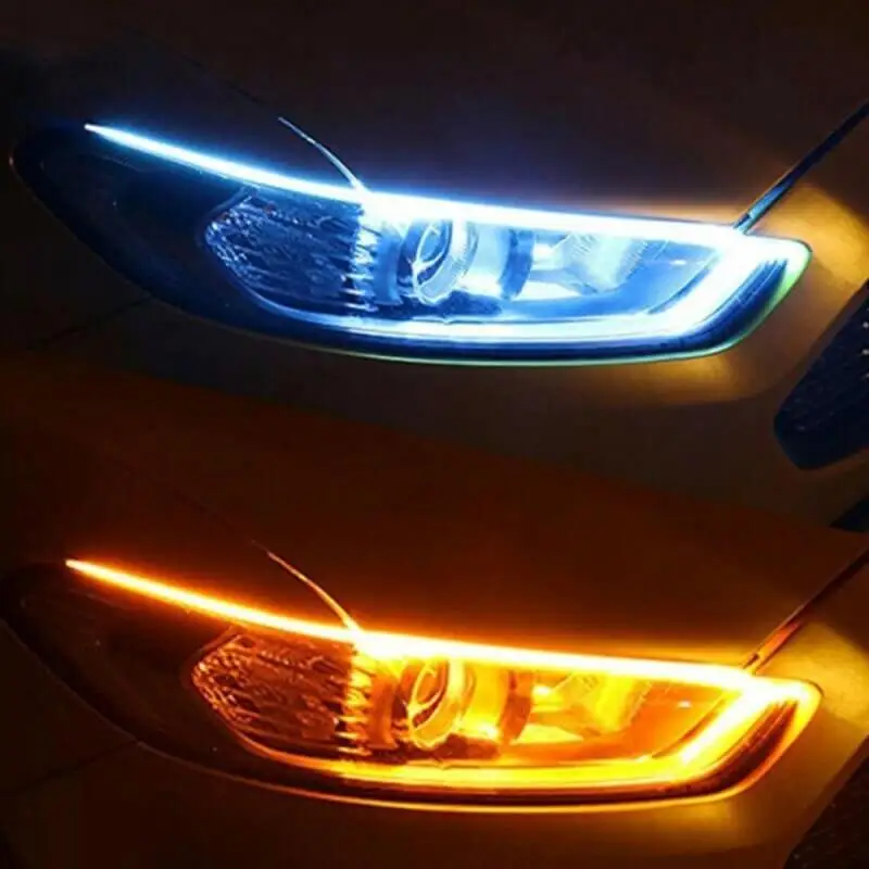 LED Flow Type Car Signal Light Two-color flowing lights car decorative lights white and yellow turn signals цена и фото