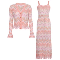 KWTX 2025 Women’s Set Fashion O-neck Long Sleeve Short Tops Slip Stripe Waist Knitted Dress Loose Pants Evening Party Autumn New - Image 5