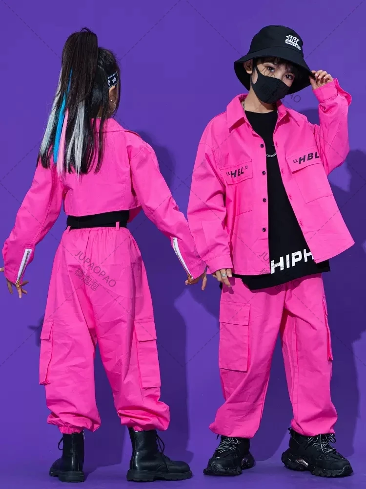 Pink Hip Hop Dance Clothes For Kids Kpop Costume Tooling Coat