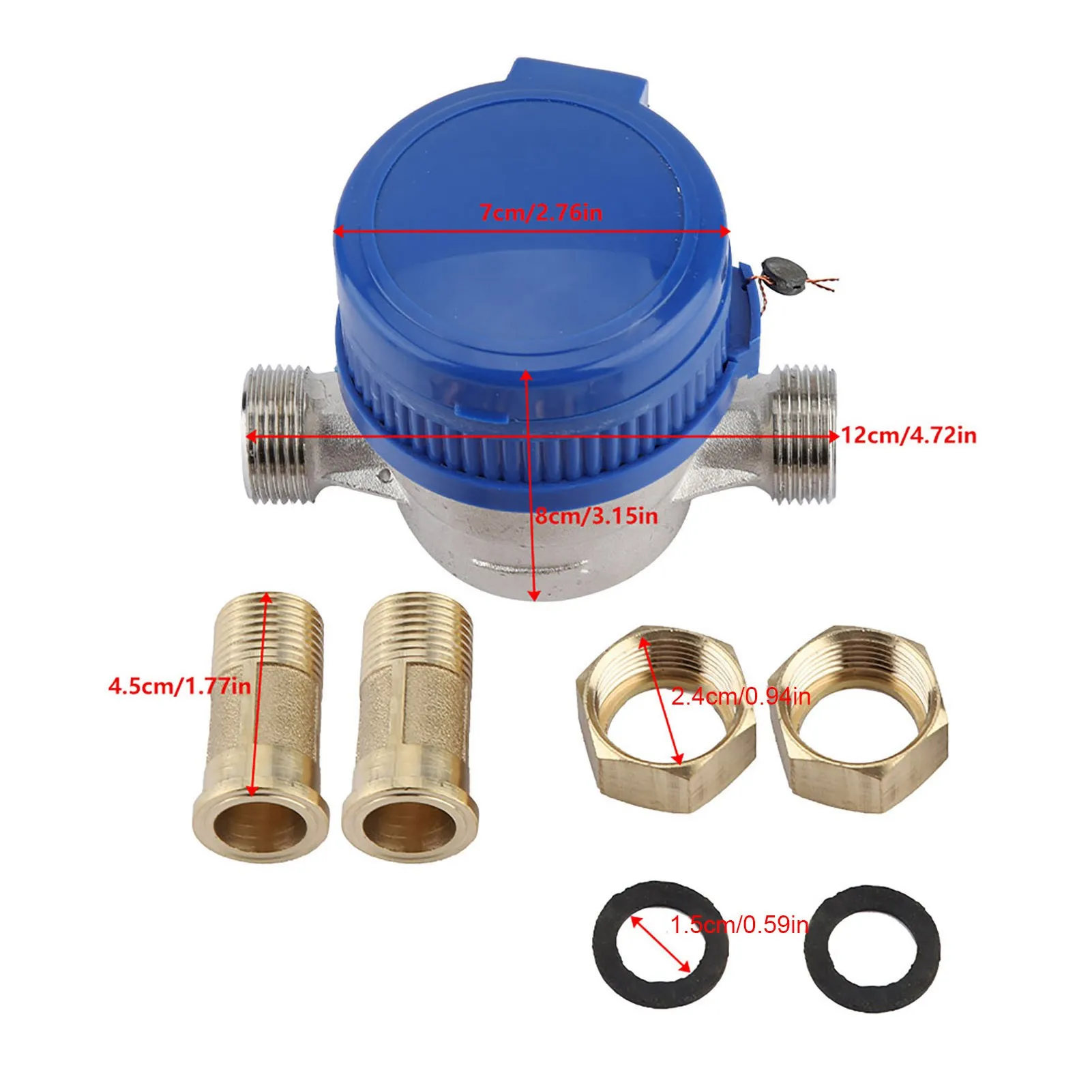 Copper Mechanical Water Meter 15mm 1/2 inch 1.5m3/h 0-40℃