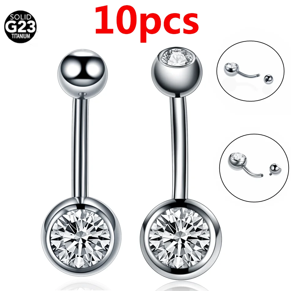 

10pcs G23 Titanium Belly Button Rings Piercing Women Ball Zircon Navel Piercings Ombligo Sexy Body Piercing Belly Wholesale