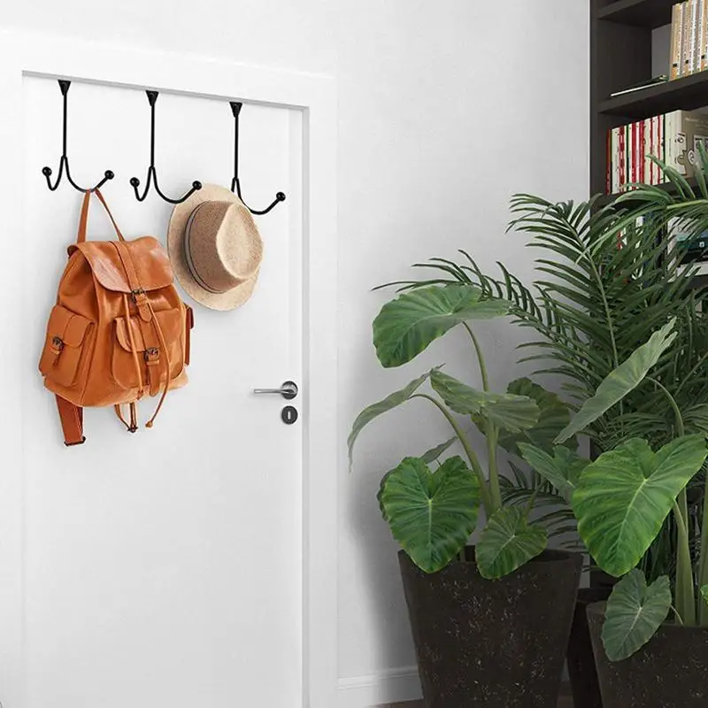 Metal Twin Hooks Metal Prong Shower Door Hooks Hanger Twin Hooks Organizer For Hang Coats Hats Robes Towels Black 2