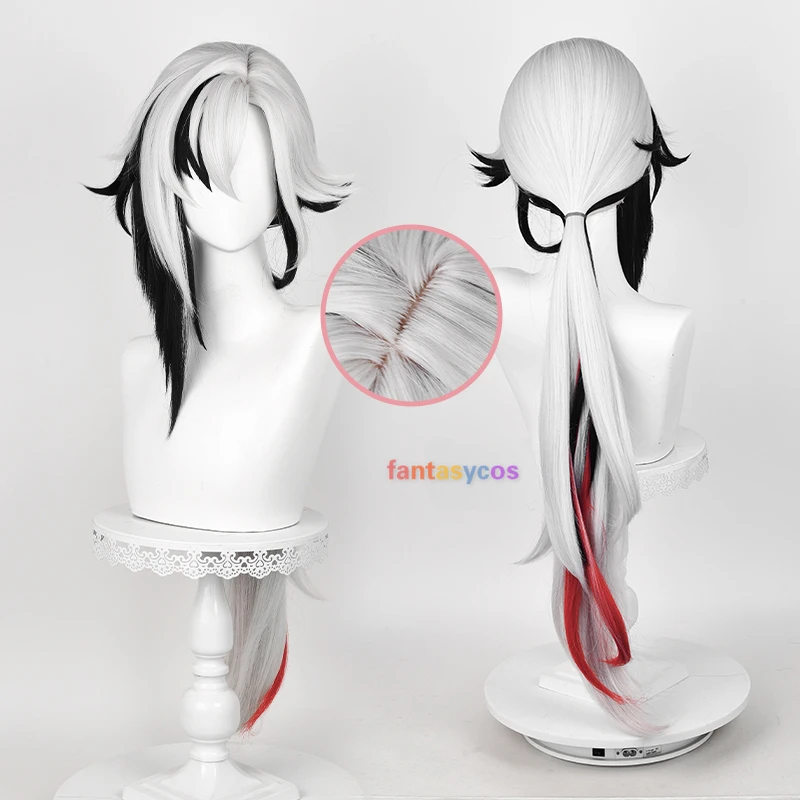

Genshin Impact Fontaine Arlecchino Cosplay Wig Long Silver White Black Red Mixed Wig Heat Resistant Synthetic Hair for Halloween
