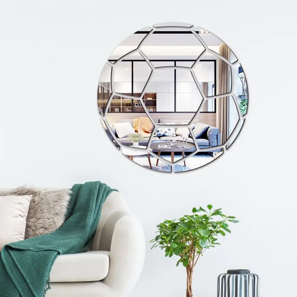 Modern Style 3D Basketball/Football/Rugby Shaped Mirror Wall Sticker Gold/Silver/Black Wall Art Waterproof PVC Mirror Decal 1Set