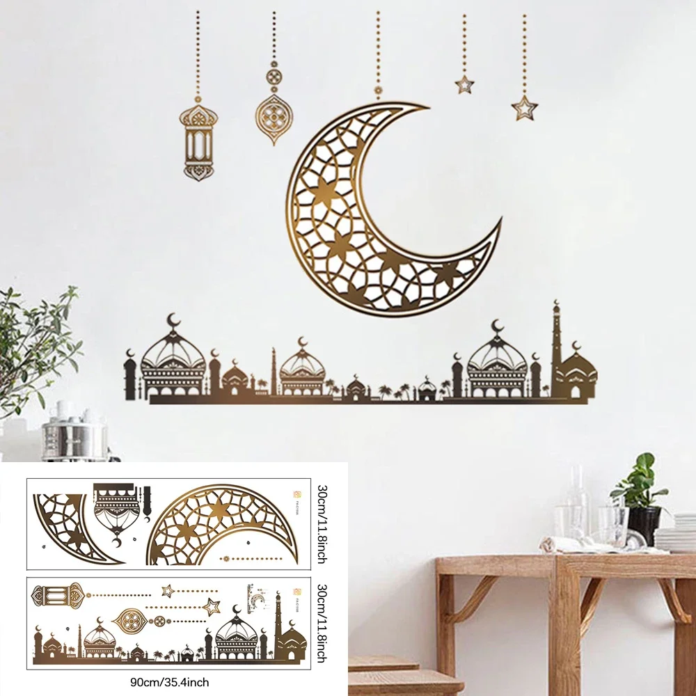 Ramadan Wall Stickers Eid Mubarak Home Decor Stickers Gold Moon Star Ramadan Kareem 2026 Eid Party Home Decorations
