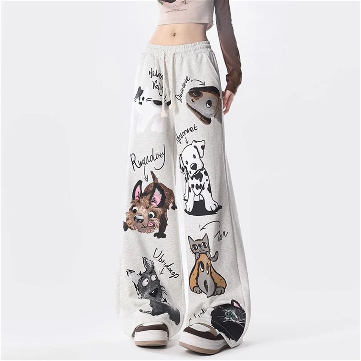 Fashion High Waist Cargo Pants Women Casual Punk Pants Gothic Pencil Harajuku Cool Trousers Fashion Hip Hop Dog Print Girl Pants