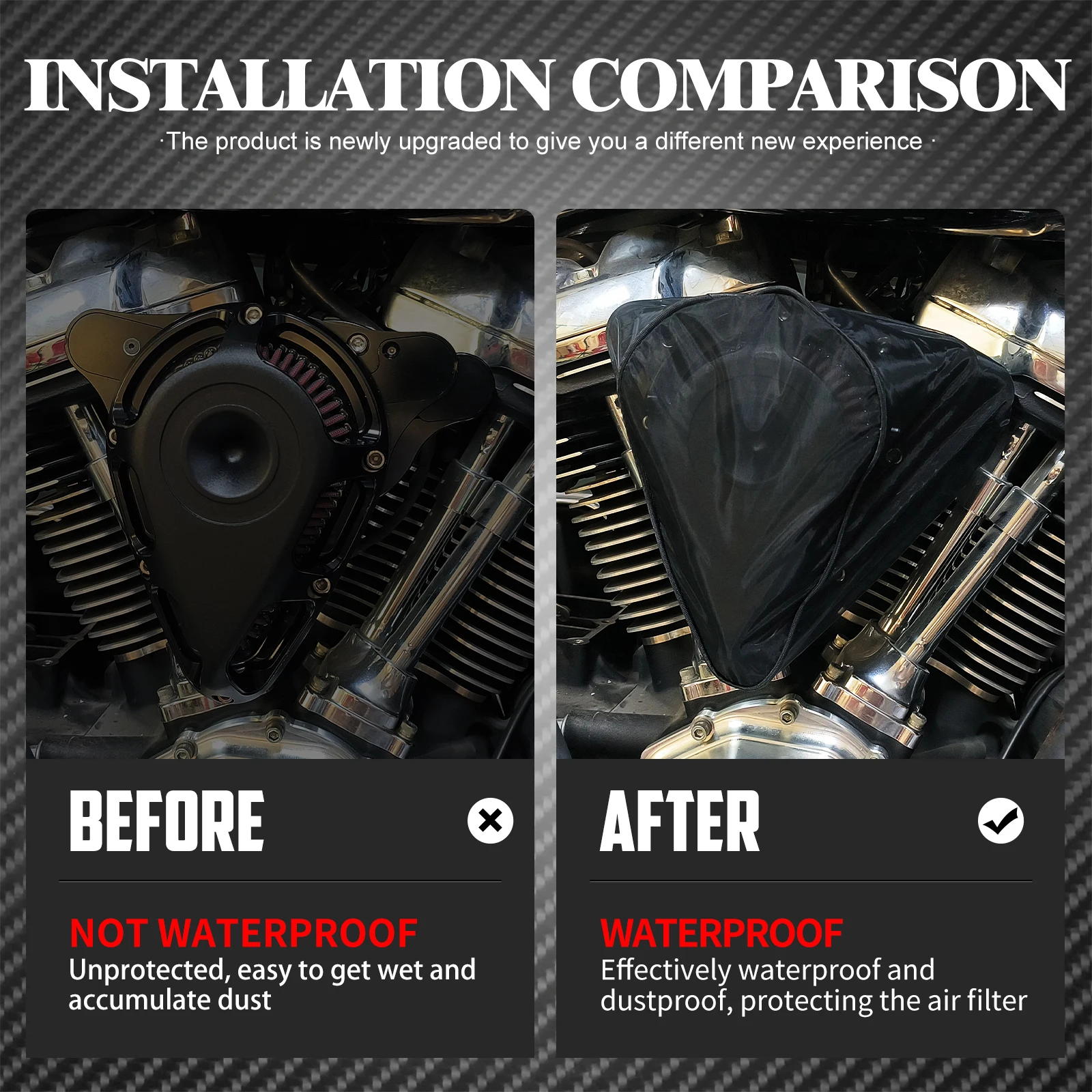 Motorrad Regen Socke Luftfilter Abdeckung Wasserdichte Schutzhülle Schwarz Für Harley Touring Dyna Softail Sportster 883 1200 48 72 – Detail 13