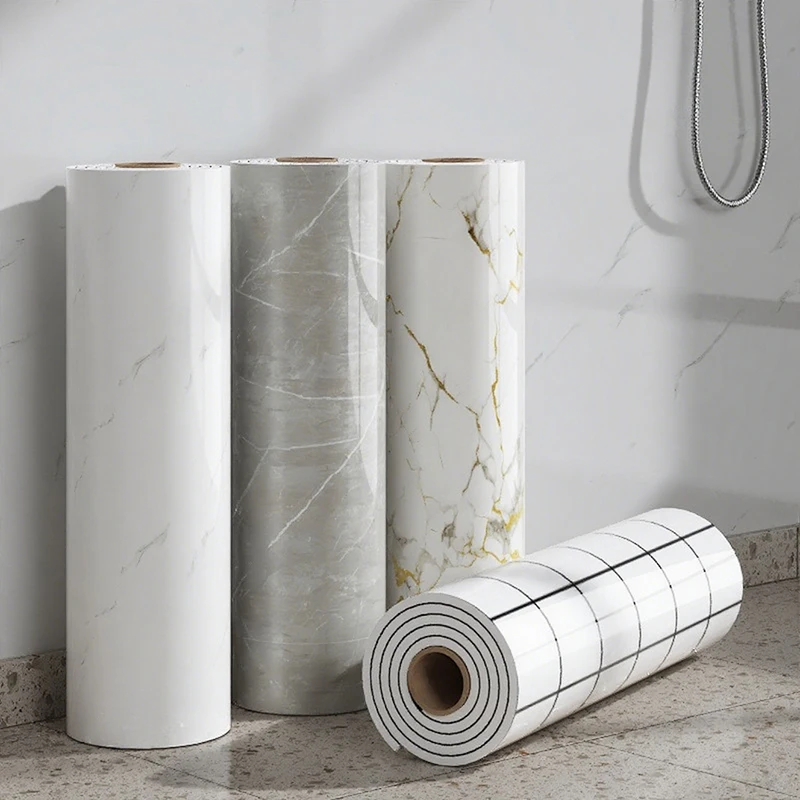 1 ม้วน 40 ซม.หินอ่อนเลียนแบบกระเบื้องเซรามิควอลล์เปเปอร์มีกาวในตัวโฟมหนาห้องนอนวอลล์เปเปอร์ห้องครัวสติ๊กเกอร์ติดผนังกันน้ำมัน 1