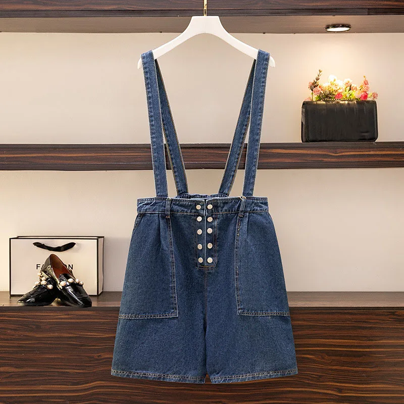 

150Kg Five-Point Straight Pants 2022 Summer New Plus Size Women's Wide-Leg Suspender Shorts Jeans Hip 152 5XL 6XL 7XL 8XL 9XL