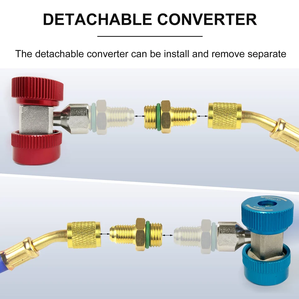 YAKEFLY AC R134A Adapter Fittings,R134a Connector 1/4 Inch Quick Connector With Manifold Gauge Set, Adjustable Quick Coupler Adapters Fitting Kit For R134a Car AC System Evacuation Recharging And More - View #8