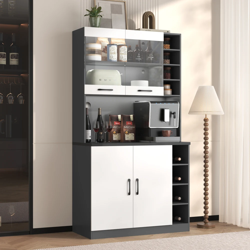 Küchenschrank, Buffet mit LED-Umgebungsbeleuchtung und Kabellöchern, Küchen-Highboard, höhenverstellbare seitliche Aufbewahrungsfächer – Detail 10