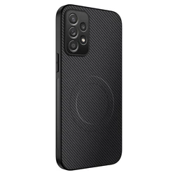 Sleek Matte Leather Carbon Fiber Magnetic Charging Phone Case - Shockproof Cover - Galaxy A54 5G (Black)