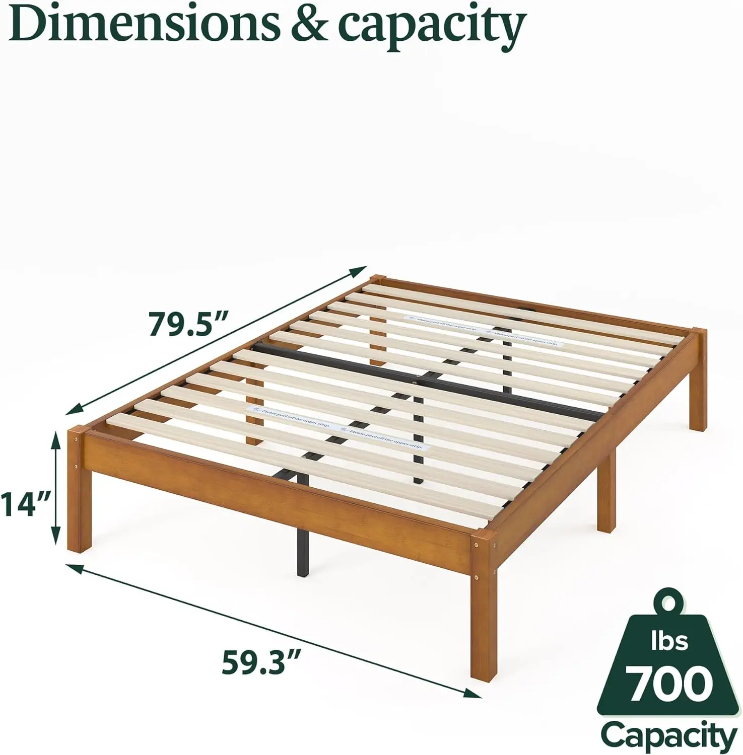 Ellie 14 Inch Bamboo Platform Bed Frame Wood Slat Support No Box Spring Needed Easy Assembly Queen SLEEK BUILT TO LAST