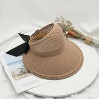 Foldable Wide Brim Straw Hats Sun Visors For Women Bow Beach Hat Summer Women Gardening Hat 6