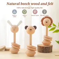 Wooden Animal Rattle Teether for Newborns