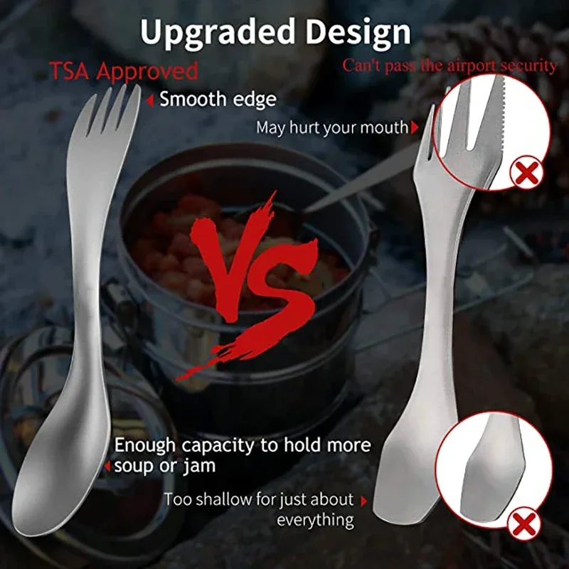 Camping cutlery portable tableware portable cutlery titanium tableware Ultra-light Titanium Spoon 2 In 1 Fork Spoon Outdoor Camping Picnic Tableware EDC Survival Tool