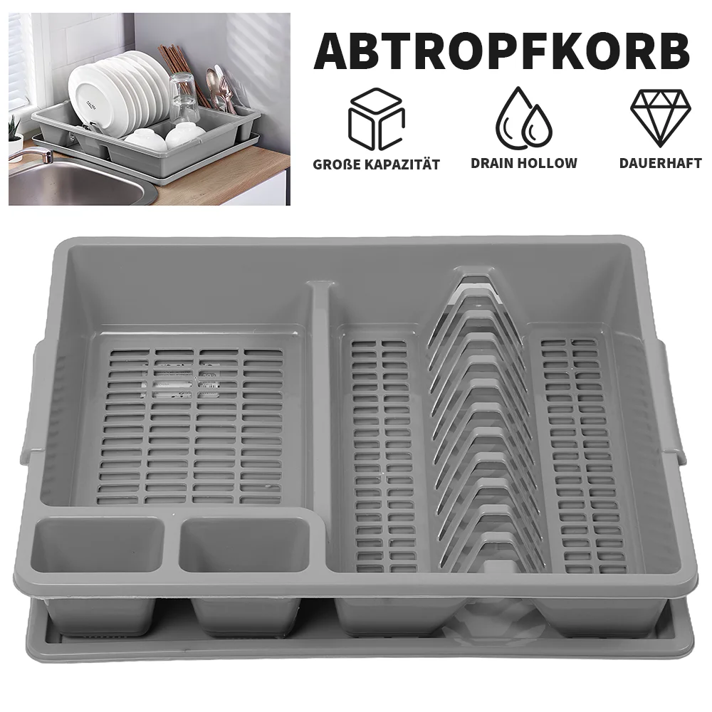 1 Stück Geschirrtrockner Küchenutensilien-Abtropfgestell mit Abtropfkorb Arbeitsplatten-Geschirrorganizer Küchen-Aufbewahrungsregal – Detail 1