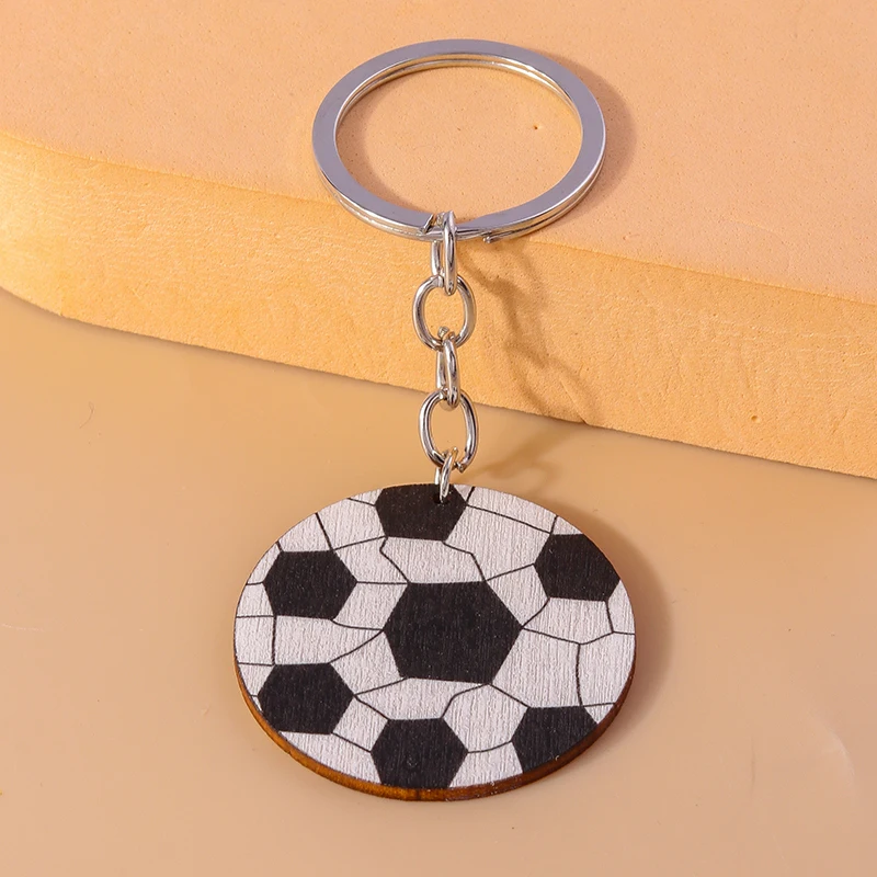Mode Sport Schlüsselbund Holz Fußball Rugby Anhänger Schlüssel Ringe für Frauen Männer Auto Schlüssel Handtasche Schlüssel Ketten DIY Zubehör – Detail 5